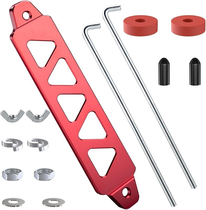 Universal Aluminum Battery Hold Down Kit with J-Bolts for Cars, SUVs, 