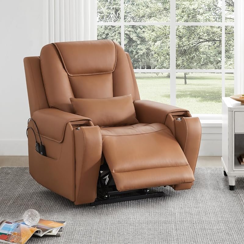 Power recliner chair for RV living with wall hugger design and USB cha