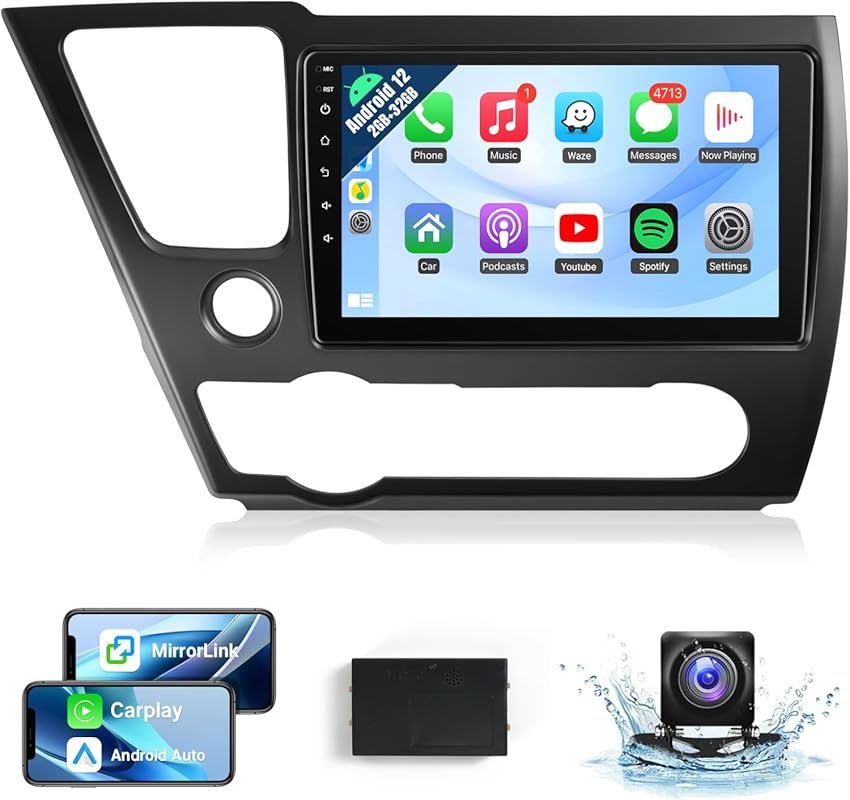Honda Civic 2013-2017 car radio with wireless CarPlay, Android Auto, a