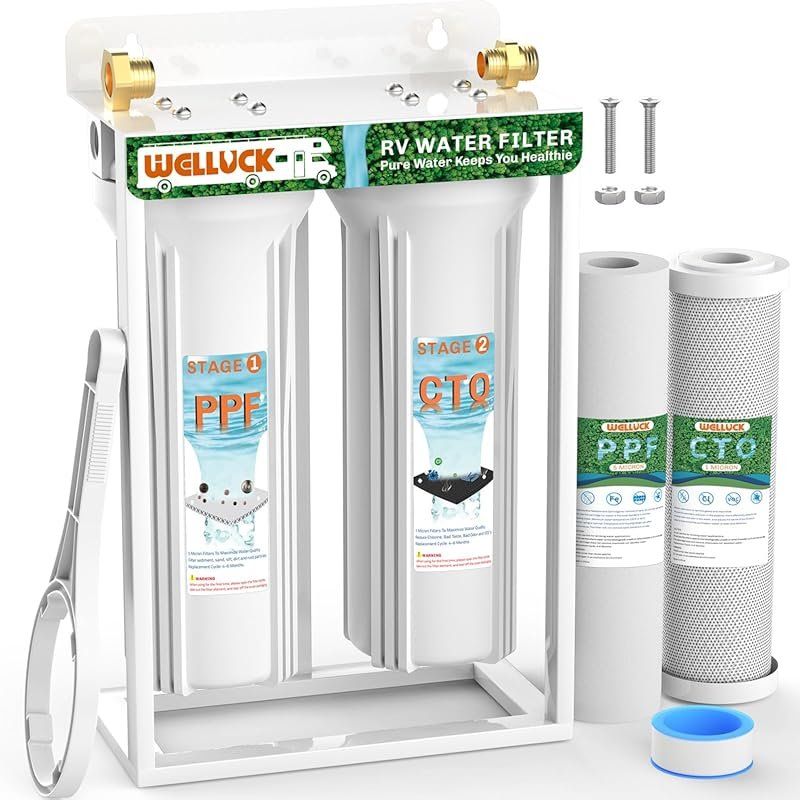 WELLUCK External RV Dual Water Filter System Reduces Chlorine and Odor