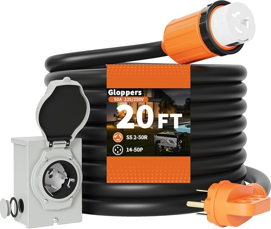 50 Amp Generator Cord and Power Inlet Box 20FT 50 Amp 125V/250V STW 6/