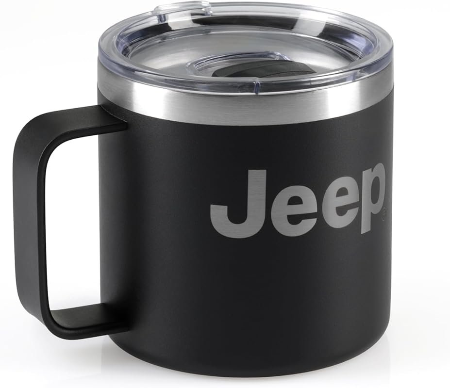 14-ounce stainless steel camper mug with double-wall copper insulation