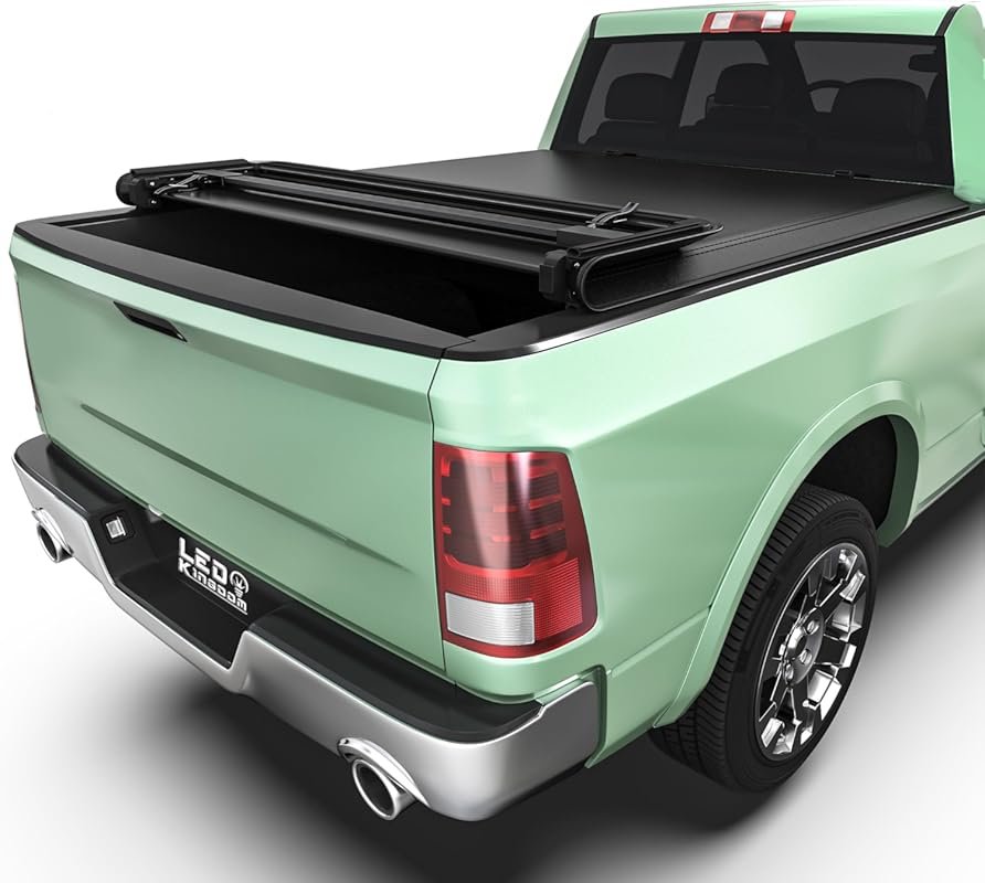 LEDKINGDOMUS Soft Quad Fold Truck Bed Tonneau Cover Fits for Dodge Ram