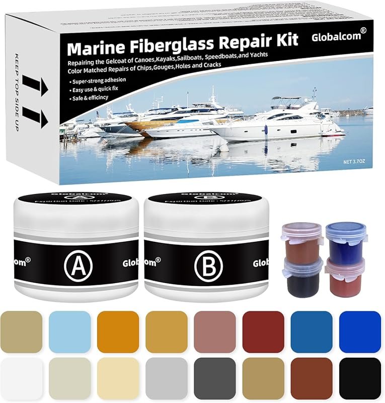 Fiberglass Boat Repair Kit with Gel Coat Epoxy Filler for Holes and Cr
