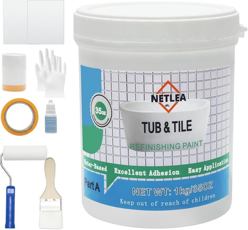 Tub and Tile Refinishing Kit with White Paint for Fiberglass Bathtubs 