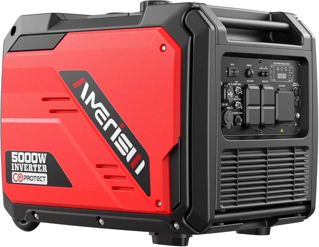 Portable Inverter Generator 5000W with CO Sensor, Super Quiet Gas Gene
