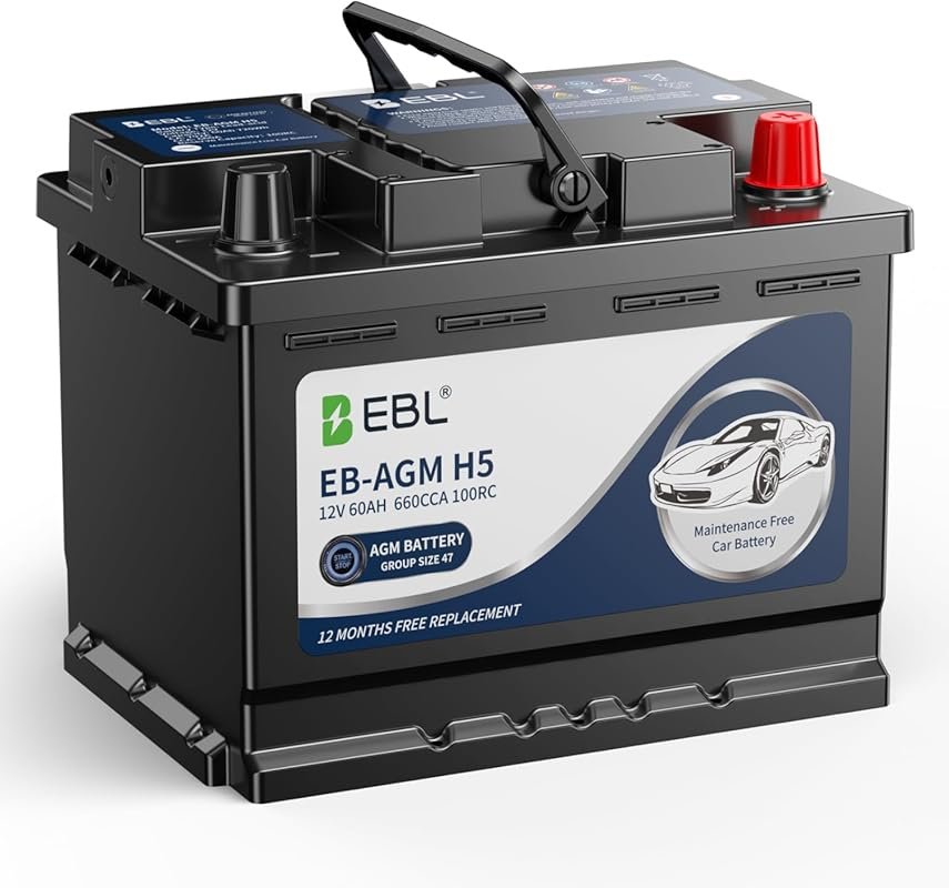 EBL AGM Battery BCI Group 47R with 12V 60Ah 660 CCA and 100 Minute Res