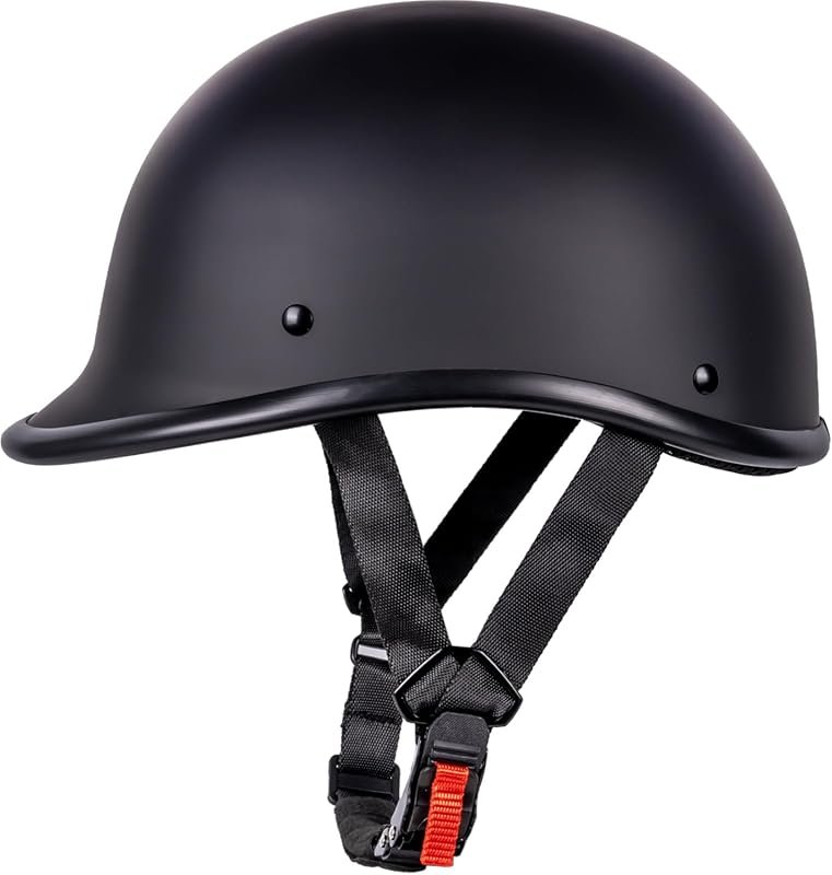 Open Face Half Shell Helmet with Cap – DOT Approved, Matte Black (Smal