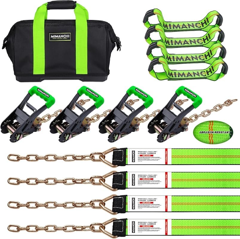 8-Point Roll Back Tie Down Straps Kit with Ratchet Handle and Chain Ta