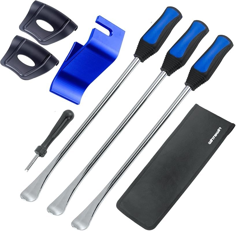 Motorcycle Tire Spoon Kit with 3 Tire Irons 2 Rim Protectors and Bead