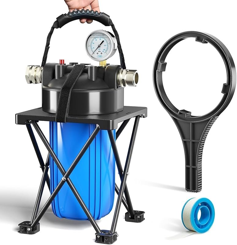 6-Layer RV Inline Water Filter with Stand & Pressure Gauge – Removes S