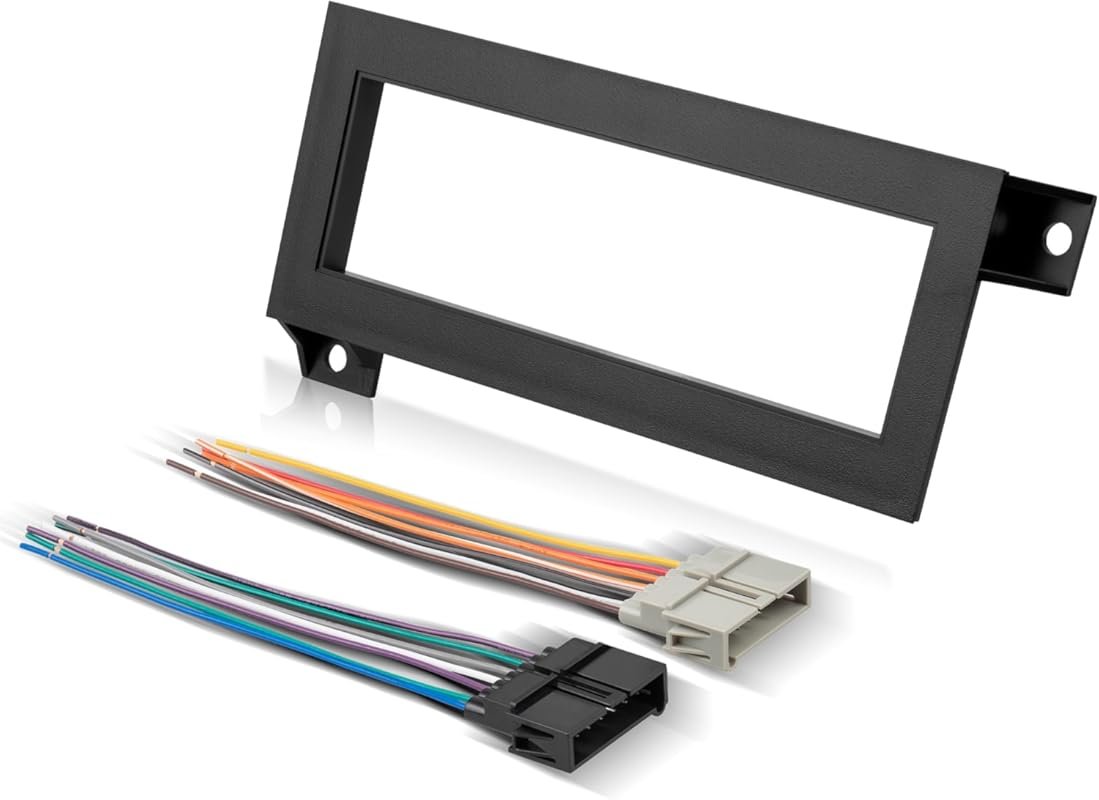 Single DIN Radio Dash Kit with Wiring Harness for Aftermarket Stereo I