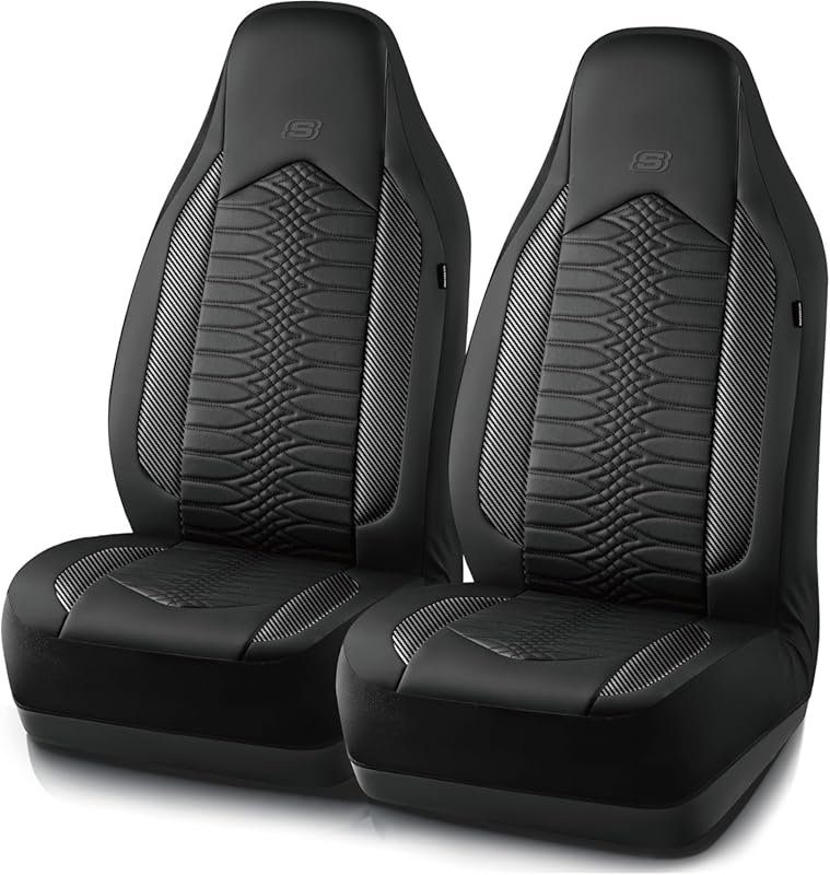 Skechers Memory Foam Car Seat Covers, High Back Quilted Leather Design