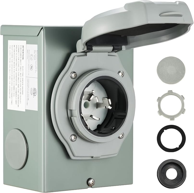TOPSHINE 50 Amp Generator Inlet Box with Pre-Drilled Holes, Weatherproof and LED Indicator