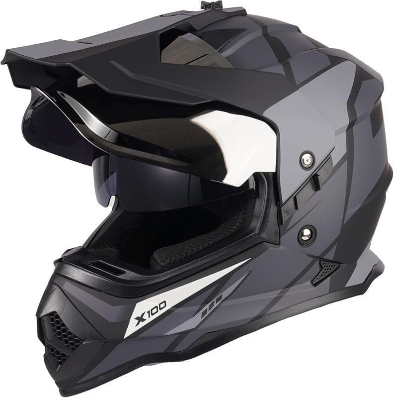 Orthrus Dual Sport Adventure Motorcycle Helmet with UV Dual Visor and 