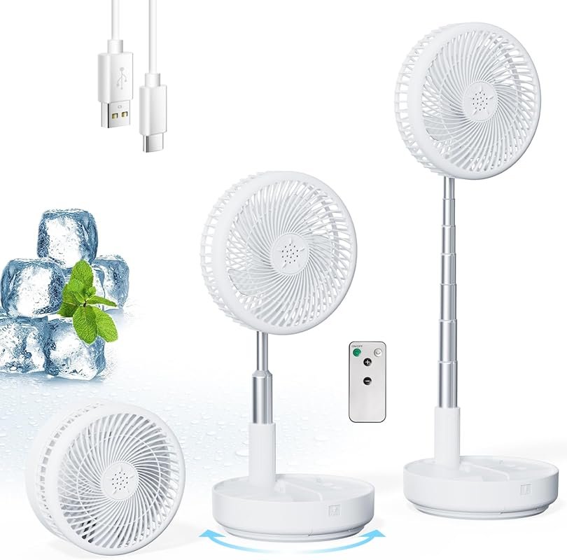 8-Inch Portable Oscillating Fan with Remote Control and 4 Speeds for R