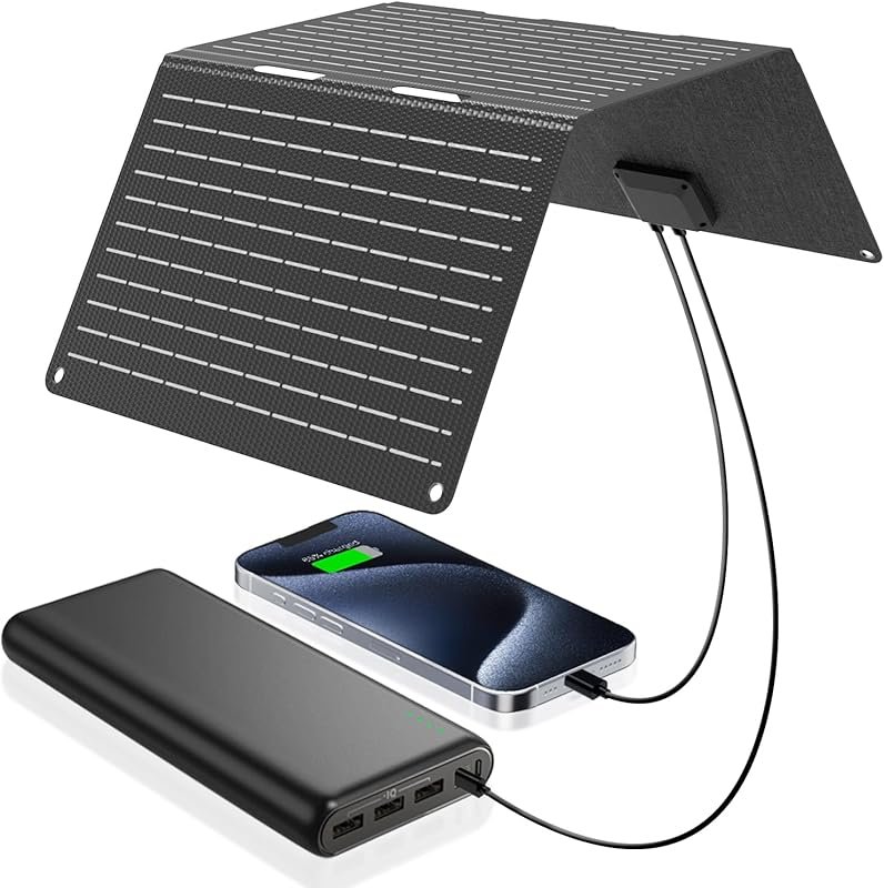 Ecosonique 30W Foldable Solar Charger with USB Ports and Waterproof fo