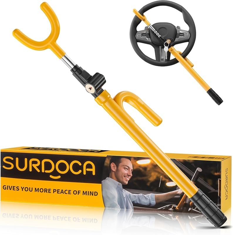 SURDOCA Upgraded Steering Wheel Lock with Rubber Protection and Univer