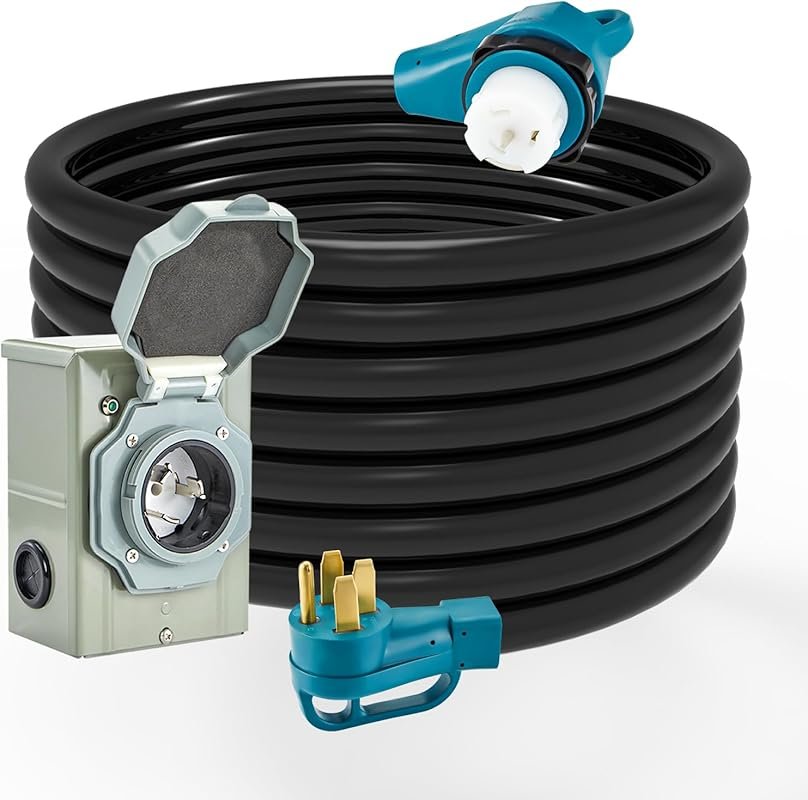 50 Amp Generator Power Cord and Power Inlet Box Waterproof Combo Kit, 