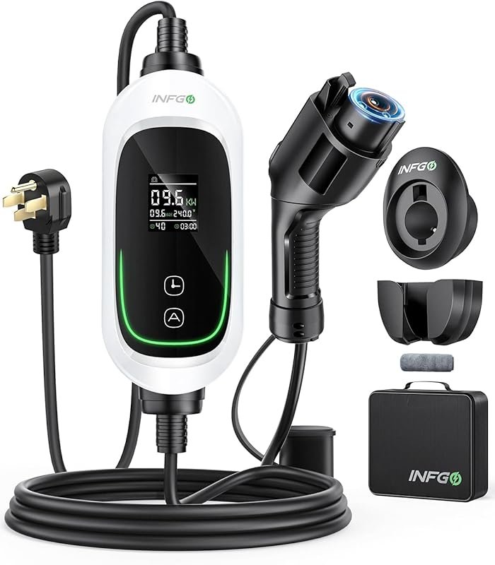 Level 2 EV Charger 40A, Adjustable Current & Timer, 240V, 9.6kW, 25FT 