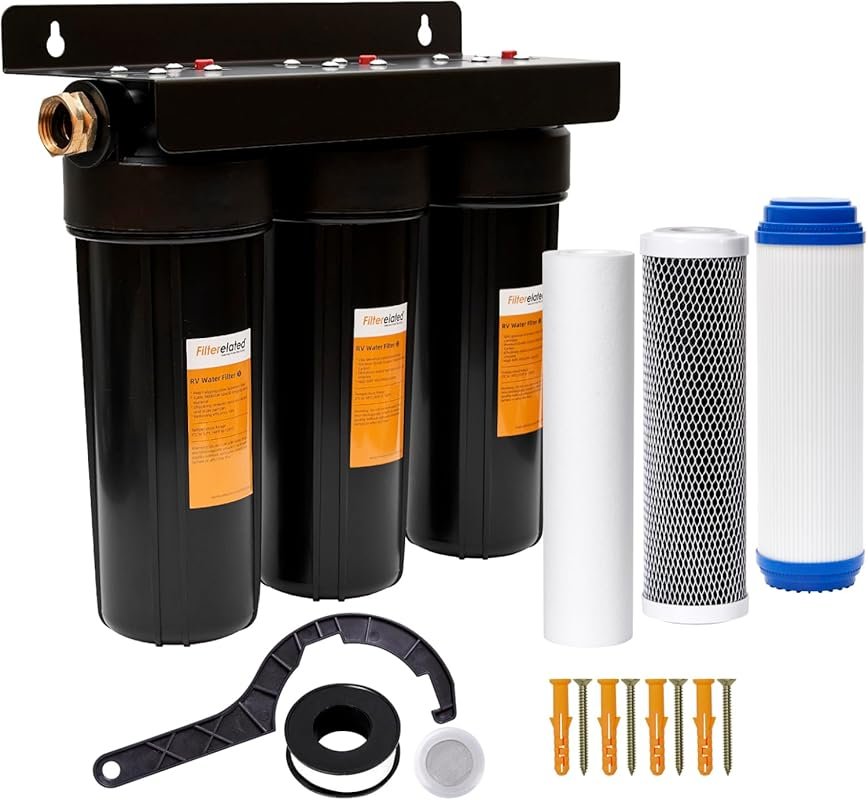 RV Water Filter System with Three Filters and Leak-Free Brass Fittings