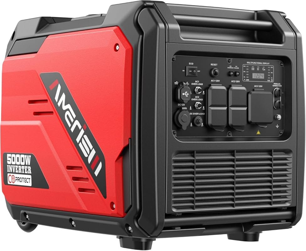 Portable Inverter Generator 5000W with CO Sensor, Super Quiet Gas Gene