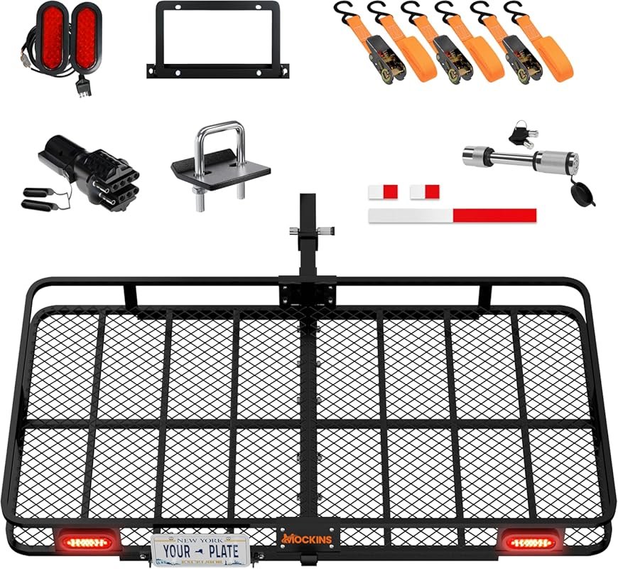 Mockins XXL Folding Trailer Hitch Cargo Carrier with Rear Lights and L
