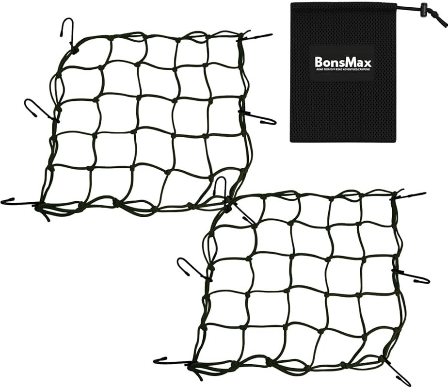 2-Pack Small Cargo Net for Motorcycle, 15x15 Inches Elastic Bungee Mes