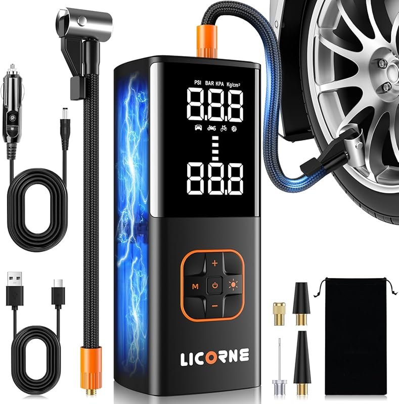 Portable Tire Inflator with Powerful Battery and Digital Gauge for Mot