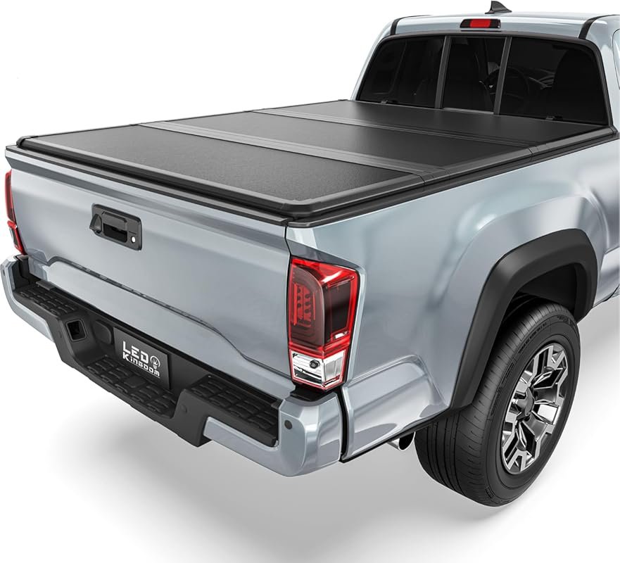 LEDKINGDOMUS Hard Trifold Tonneau Cover for 2016-2023 Toyota Tacoma wi