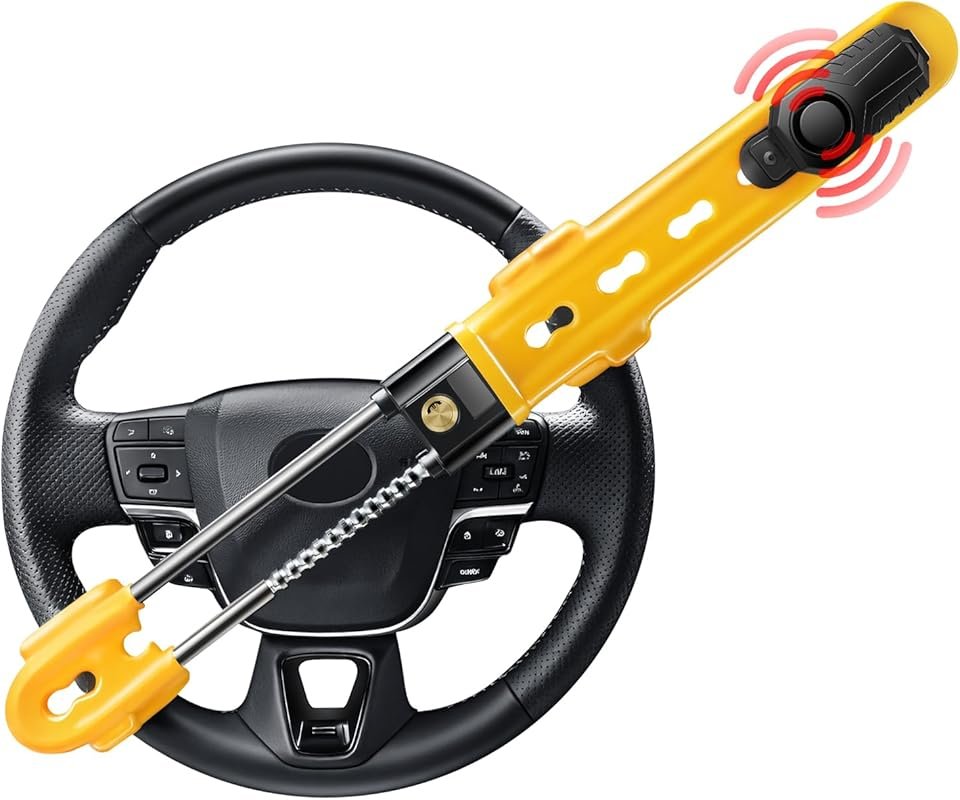 Adjustable Steering Wheel Lock with 113dB Alarm and 2 Keys for Vehicle