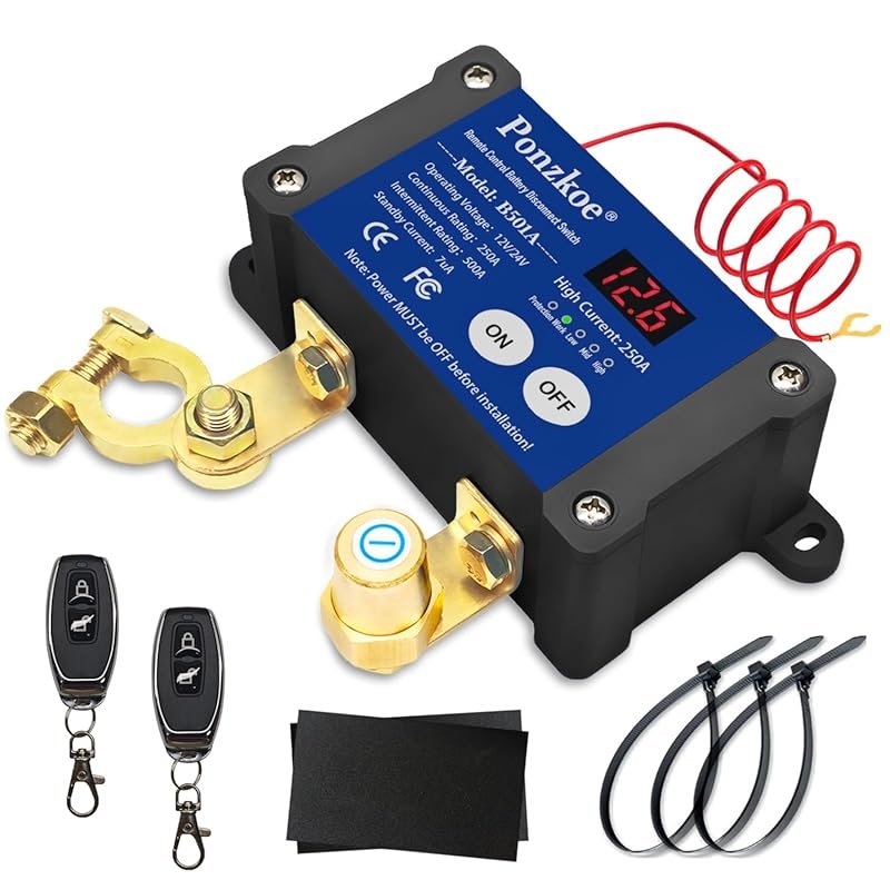 250A Smart Remote Battery Disconnect Switch with LED Display for 12V-2