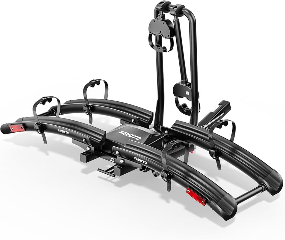 Favoto 2-Bike Hitch Rack with Ramp for E-Bikes, Foldable Tilt-Back Des