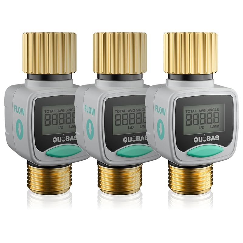 QUOBAS 3-Pack Water Flow Meter: Brass Inlet Outlet, Flow Rate Gallons/