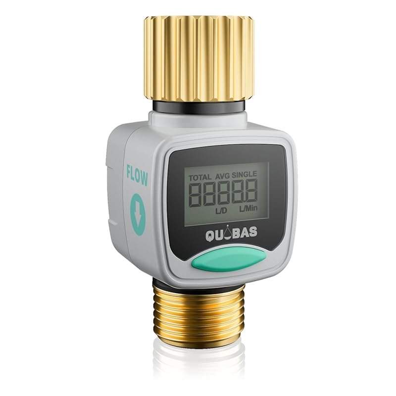 QUOBAS Water Flow Meter: Brass Inlet Outlet, Flow Rate Gallons/Liters,
