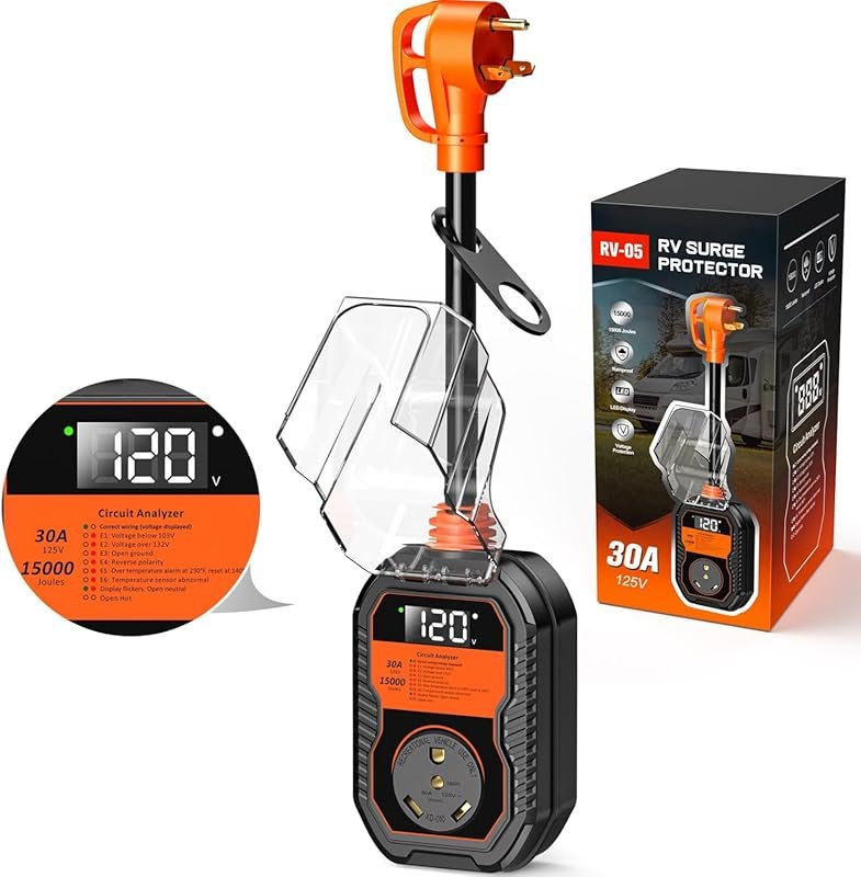 15000J RV Surge Protector 30 Amp with LED Display Voltage Monitoring a