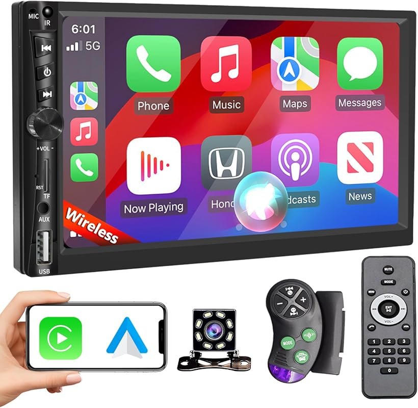 7-inch wireless double DIN stereo with Apple CarPlay, Android Auto, an