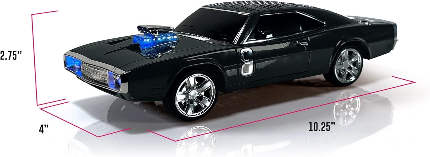 QFX BT-1968-BLK Retro Muscle Car Bluetooth Speaker with LED Lights & H