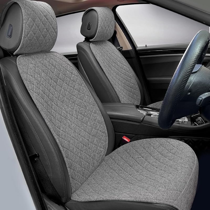 Breathable Linen Car Seat Covers in Gray for Universal Fit on Cars, SU