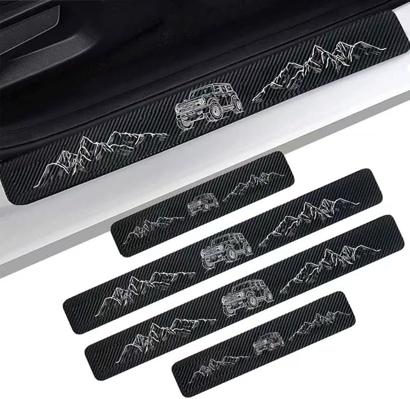 4PCS Carbon Fiber Door Sill Protectors Front/Rear Anti-Scratch Entry G