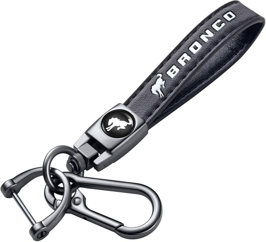 Genuine Leather Car Keychain for Ford Bronco Men and Women Family Pres