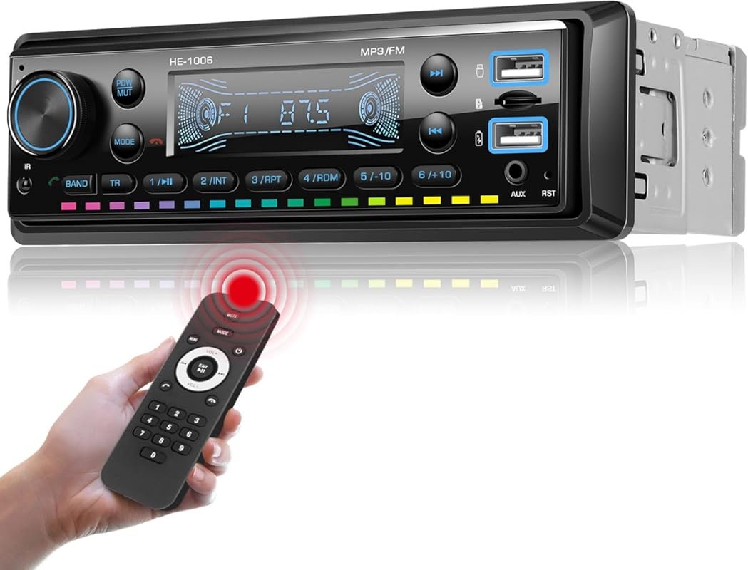 Single Din Car Audio Head Unit with Bluetooth, Digital Display, FM Rad