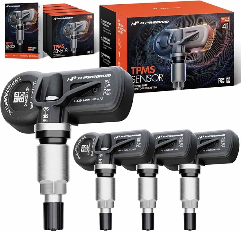 A-Premium Pre-Programmed TPMS Sensors, 4-Pack, 315MHz, for Chevy, GMC,