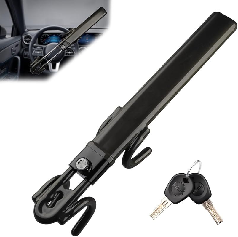 Steering Wheel Lock: Heavy Duty Double Hooks Anti-Theft with Adjustabl