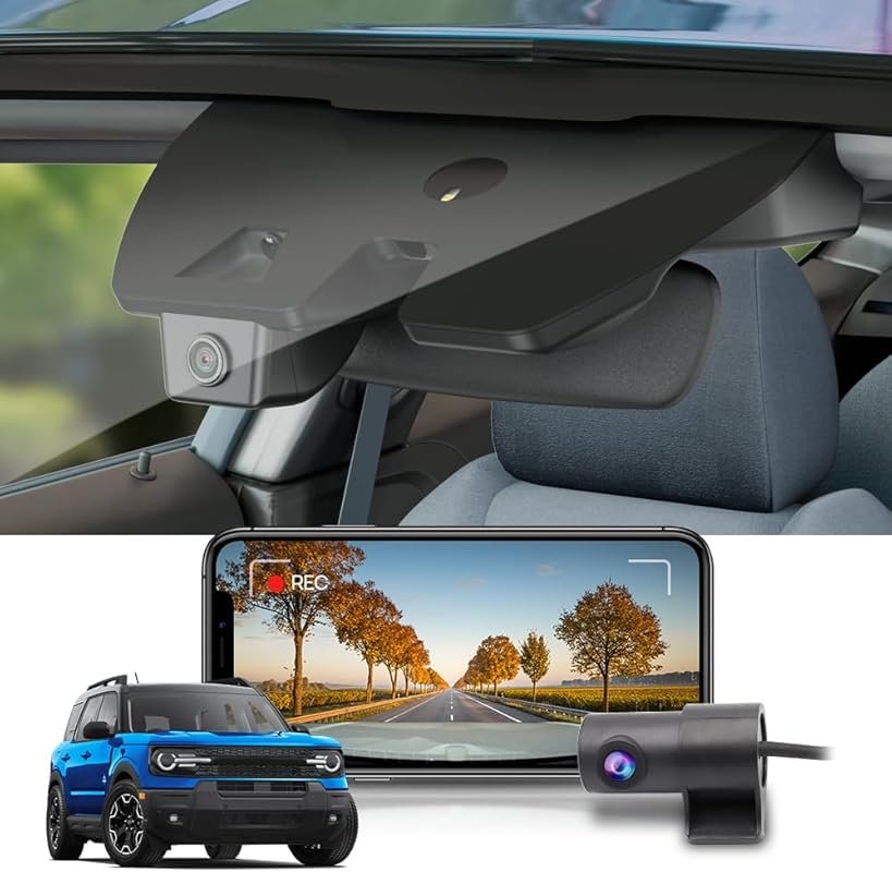 Fitcamx HD2-D5500 Dash Cam, Ford Bronco Sport 2021-2025, 4K Front/1080