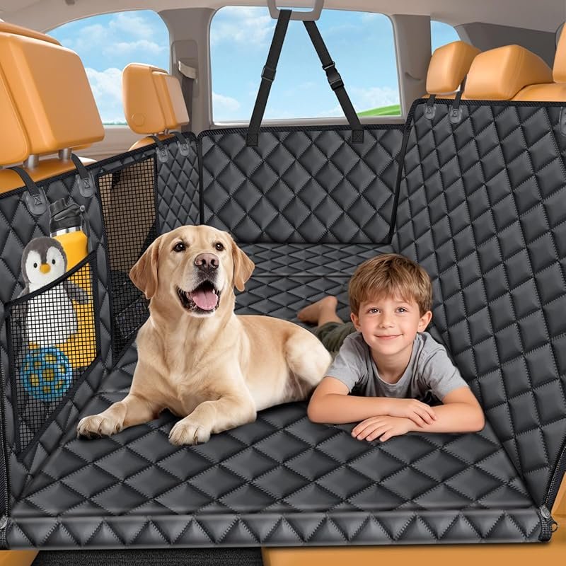 Hard Bottom Dog Car Seat Cover and Hammock with Mesh Window and Side F