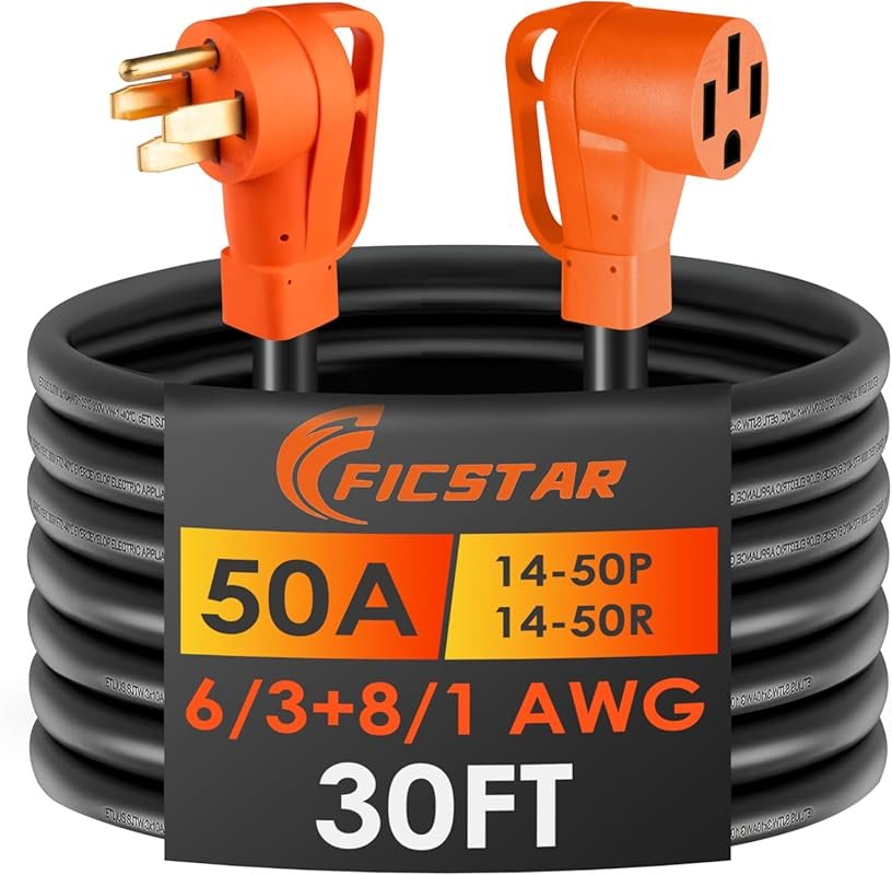 50 Amp 30-Foot RV Extension Cord with Grip Handle and Cord Organizer