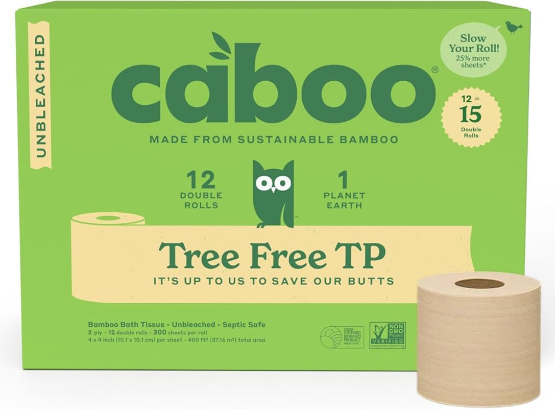 Caboo Tree Free Unbleached Toilet Paper with Plastic-Free Packaging, S