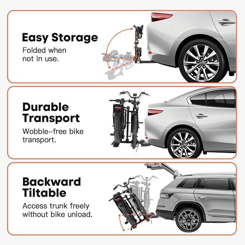 CyberRack E2 Plus E-Bike Rack for Sedans with Ramp, Foldable Design, a