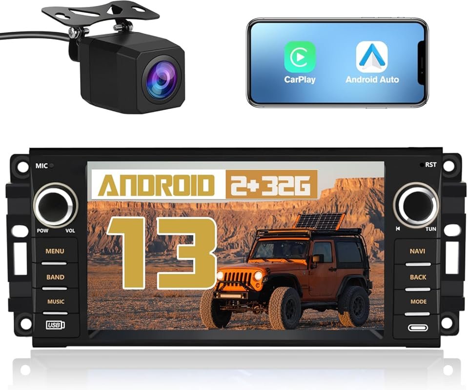 7 Inch Android Car Stereo for Jeep Wrangler with Wireless CarPlay, WiF